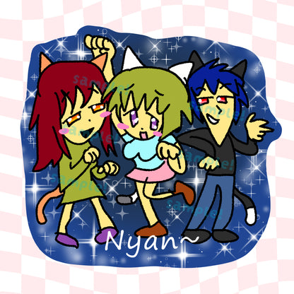 Nyan Neko Sugar Girls Large Glitter Vinyl Sticker